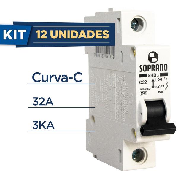 Imagem de Kit Com 12 Soprano Disjuntor Din Monofásico Curva-c 32a 3ka Shb1-c032a