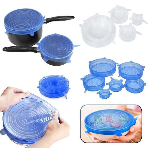 Imagem de Kit com 12 Tampas de Silicone Reutilizável para Panelas Formas Elástica Panela Pote Universal Flexível Lavável