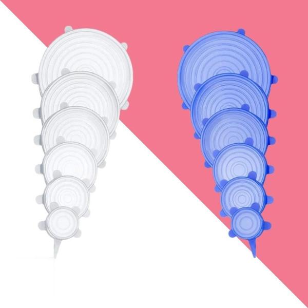 Imagem de Kit com 12  Tampas de Silicone Reutilizável para Panelas Formas Elástica Panela Pote Universal Flexível Lavável