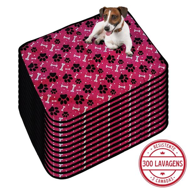 Imagem de Kit com 12 Tapetes Higiênicos 70x50 Patinha Rosa para cães 3 Camadas Lavável - Alta Absorção