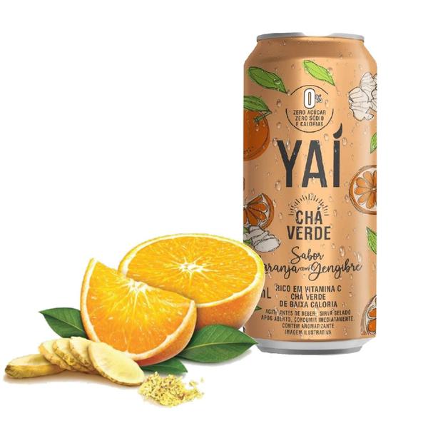 Imagem de Kit Com 12Und Chá Verde Yai Laranja Com Gengibre Lata 290Ml