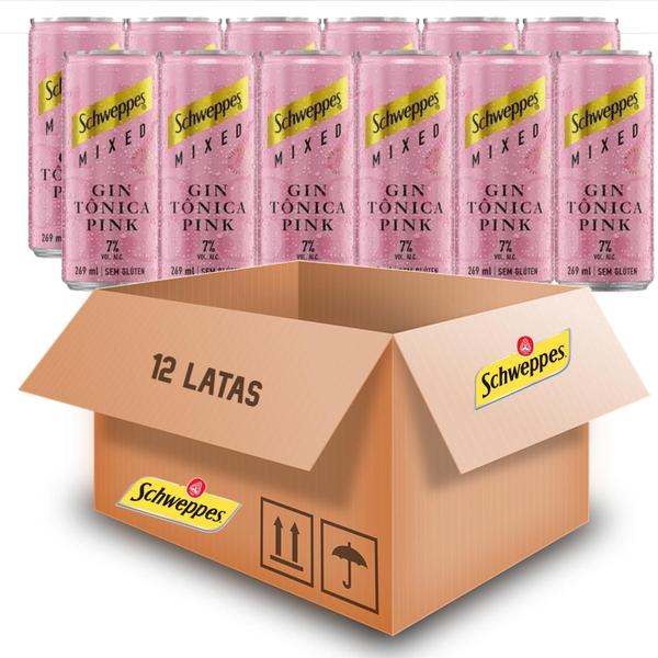 Imagem de Kit Com 12Und Gin Tônica Pink Schweppes Lata 269Ml