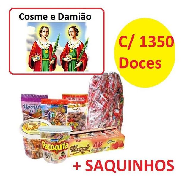 Imagem de Kit Com 1350 Doces p/150 pessoas + saquinhos Cosme E Damião