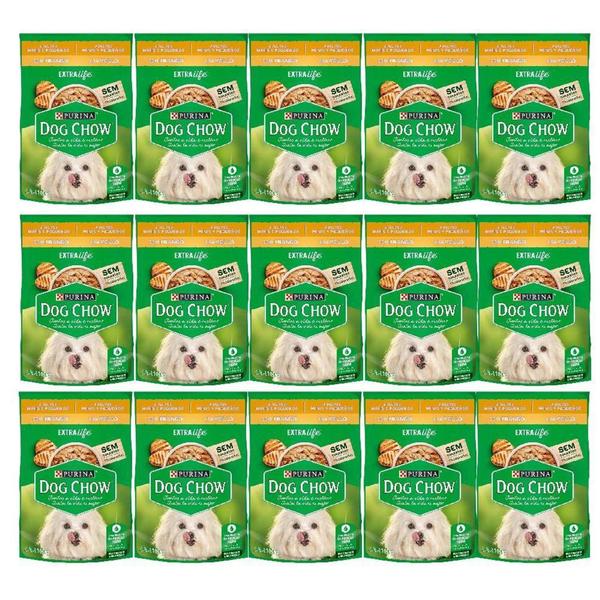 Imagem de Kit com 15 - Alimento úmido Dog Chow Sachê Frango para Cães Adultos Raças Pequenas life - (100g)