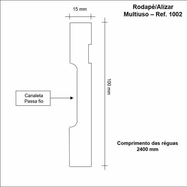 Imagem de Kit com 15 Barras Rodapé de Mdf 10cm X 15mm X 2,40m Frisado Resistente a Umidade Moldufama 1002 36m