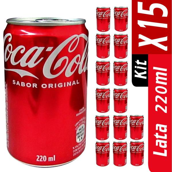 Imagem de - kit com 15 latas de refrigerante coca cola 220ml - fardo com 15