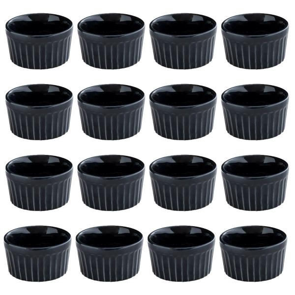 Imagem de Kit com 16 Ramekin Canelado Porcelana 40 ml Preto