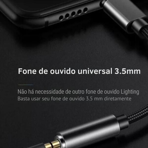 Imagem de  Kit com 2 Adaptadores Lightning (iPhone, iOS) Para P2 Fone de Ouvido Universal Compativel com iPhonei 6 7 8 Plus X 11 12 13 14 PRO MAX - Preto