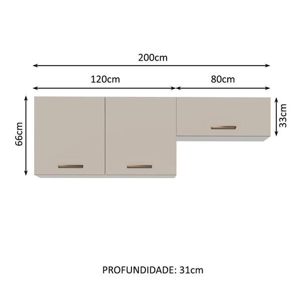 Imagem de Kit com 2 Armários Aéreos Multiuso 3 Portas Branco/Crema Agata Madesa