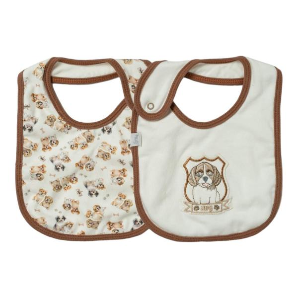 Kit Com 2 Babadores Bebê Doguinhos Marrom - Hug Imagem de Kit Com 2 Babadores Bebê Doguinhos Marrom - Hug