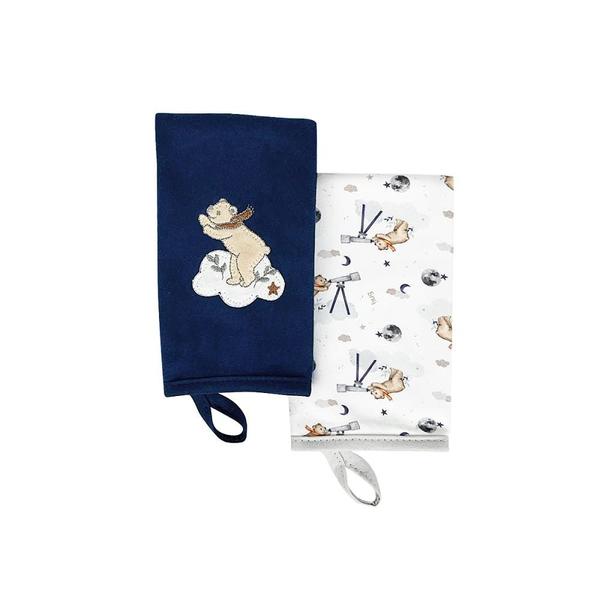 Kit Com 2 Babinhas Babador Lunar Galaxia Azul Hug Imagem de Kit Com 2 Babinhas Babador Lunar Galaxia Azul Hug