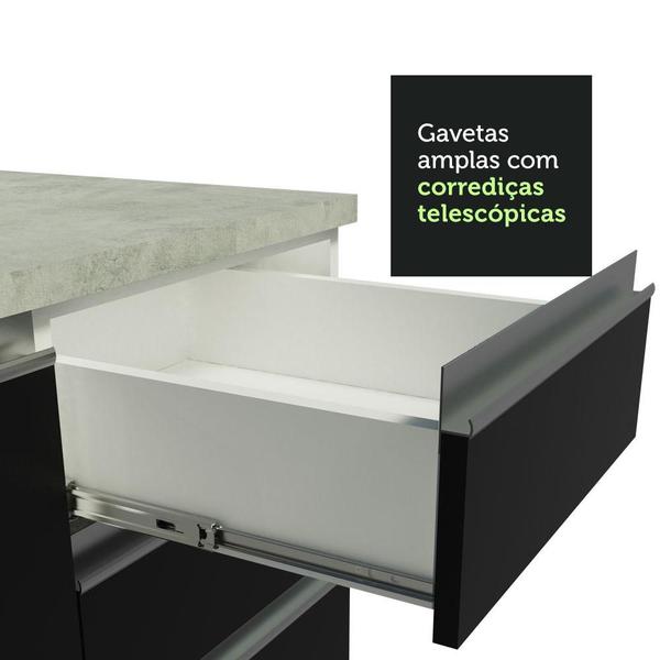 Imagem de Kit com 2 Balcões de Cozinha Madesa Glamy 4 Portas 3 Gavetas (Sem Tampo e Pia) - Branco/Preto