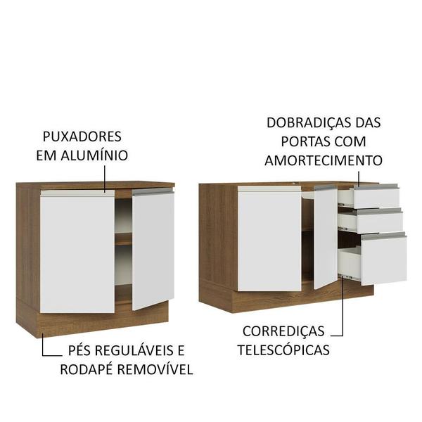 Imagem de Kit com 2 Balcões de Cozinha Madesa Glamy 4 Portas 3 Gavetas (Sem Tampo e Pia) - Rustic/Branco