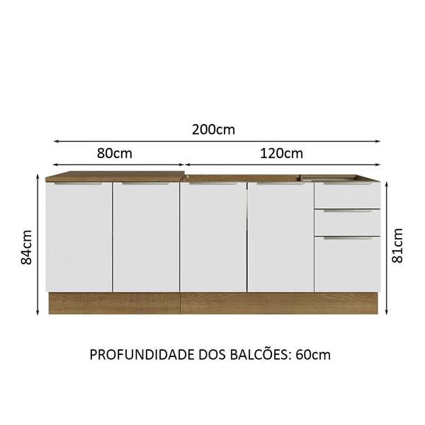 Imagem de Kit com 2 Balcões de Cozinha Madesa Lux 4 Portas 3 Gavetas (Sem Tampo e Pia) - Rustic/Branco Veludo