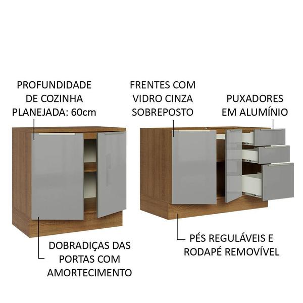 Imagem de Kit com 2 Balcões de Cozinha Madesa Lux 4 Portas 3 Gavetas (Sem Tampo e Pia) - Rustic/Cinza