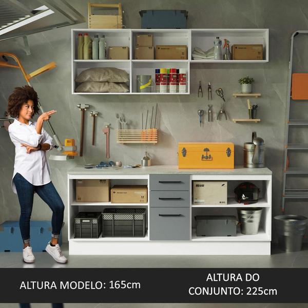 Imagem de Kit com 2 Balcões e 2 Armários Aéreos Multiuso 200cm Branco/Cinza Agata Madesa