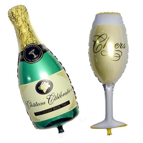 Imagem de Kit Com 2 Balões Metalizados Garrafa E Taça Champagne Festa