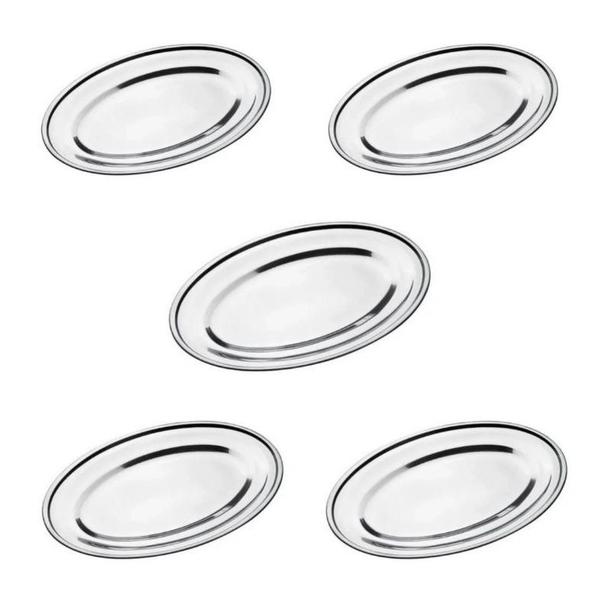 Imagem de Kit com 2 bandejas oval tamanho 26cm material em aço inox tradicionais utensílio básico