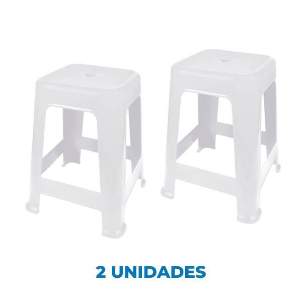 Imagem de Kit com 2 Banquetas Plástica Mor Preto Branco Cinza Suporta até 120kg