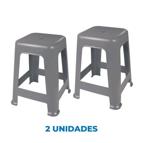 Imagem de Kit com 2 Banquetas Plástica Mor Preto Branco Cinza Suporta até 120kg