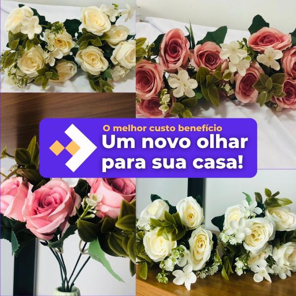 Imagem de Kit com 2 Buquês de Rosas e Flores com Folhagens Artificial