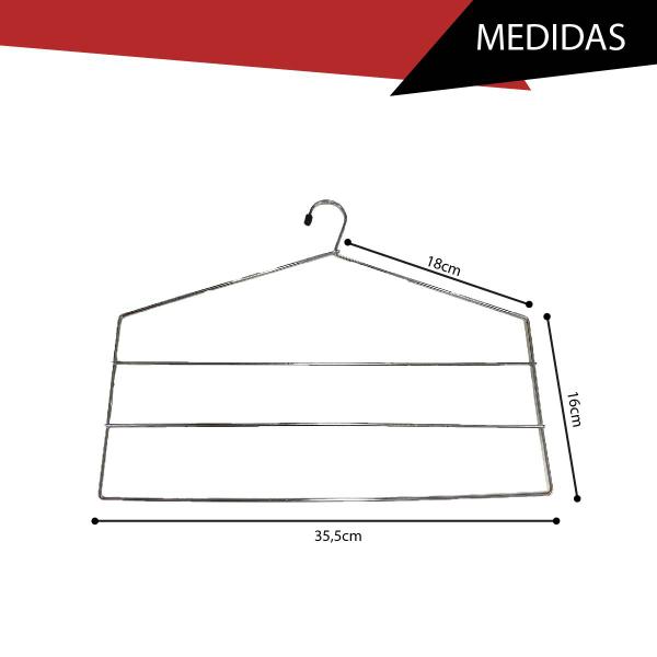 Imagem de Kit Com 2 Cabides Para Calças Triplo Cromado Reforçado