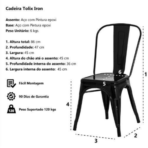 Imagem de Kit Com 2 Cadeira Tolix Iron Aço Carbono Industrial - Preto