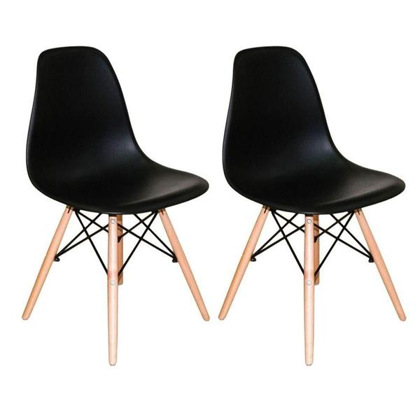 Imagem de Kit Com 2 Cadeiras Charles Eames Dsw Preta - Base Madeira