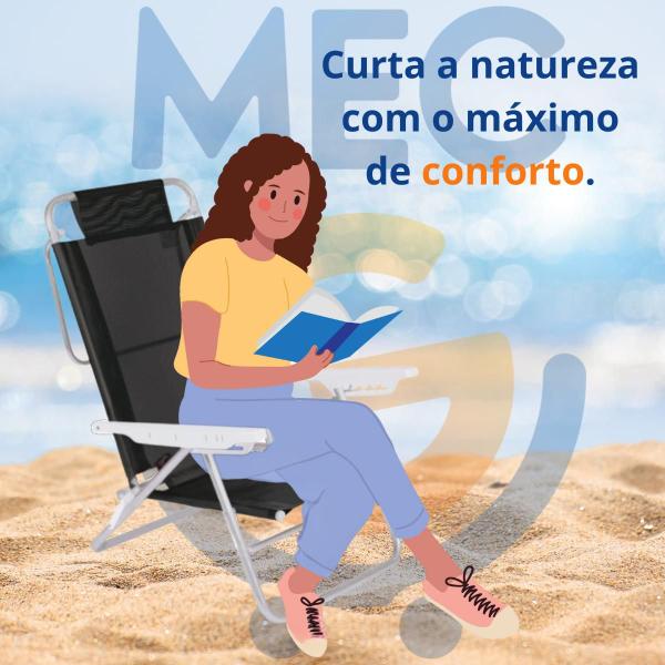 Imagem de Kit com 2 Cadeiras de Praia Reclinável Portátil 6 Posições Preto Summer Jardim Pesca Mor