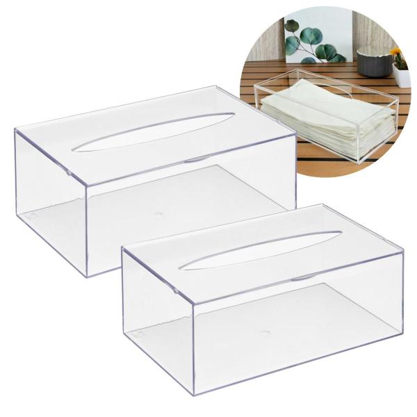 Imagem de Kit Com 2 Caixa Acrílica Interfolha Porta Lenço Papel Toalha Cristal Transparente De Bancada