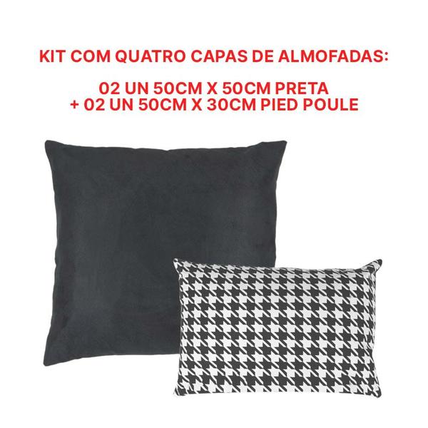 Kit com 2 Capas de Almofada Quadrada cm Preta + 2 Capas de Almofada Retangular 30x50 cm Pied de Poule - Ida Baby Imagem de Kit com 2 Capas de Almofada Quadrada cm Preta + 2 Capas de Almofada Retangular 30x50 cm Pied de Poule