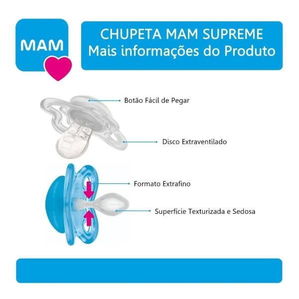 Imagem de Kit Com 2 Chupetas Supreme Bico de Silicone 16m+ Azul - MAM