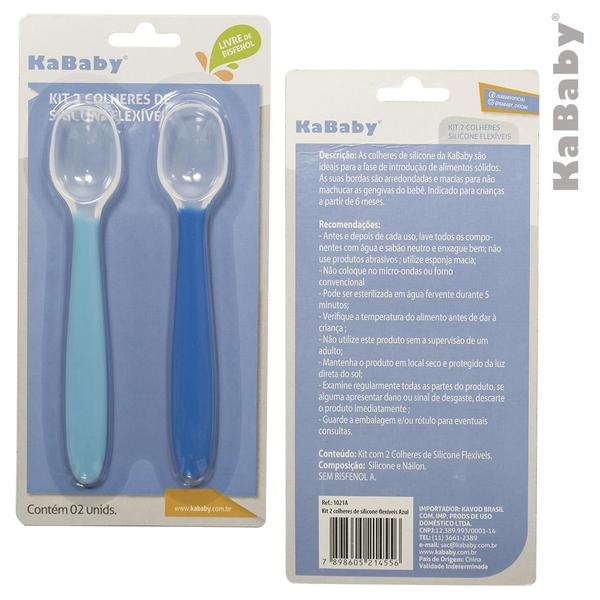 Kit com 2 Colheres de Silicone Flexíveis KaBaby Azul Imagem de Kit com 2 Colheres de Silicone Flexíveis KaBaby Azul