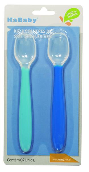 Kit com 2 Colheres de Silicone Flexíveis KaBaby Azul Imagem de Kit com 2 Colheres de Silicone Flexíveis KaBaby Azul