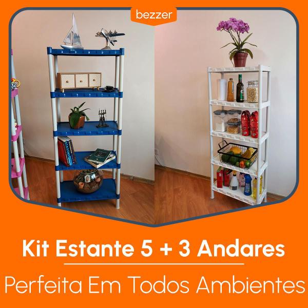 Imagem de Kit Com 2 Estantes Modular Organizador Colorida 5 + 3 Andares Multiuso Quarto Sapateira Ferramenta