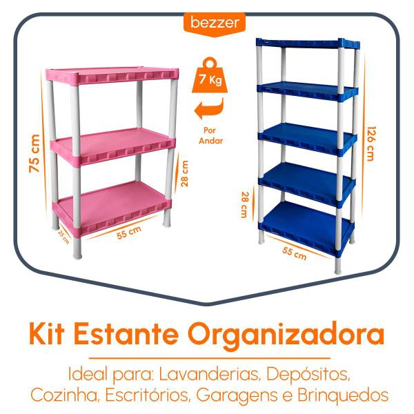 Imagem de Kit Com 2 Estantes Modular Organizador Colorida 5 + 3 Andares Multiuso Quarto Sapateira Ferramenta