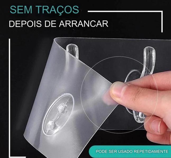 Imagem de Kit com 2 Ganchos Adesivos Transparentes  Dupla Prática para Sua Casa ou Escritório!