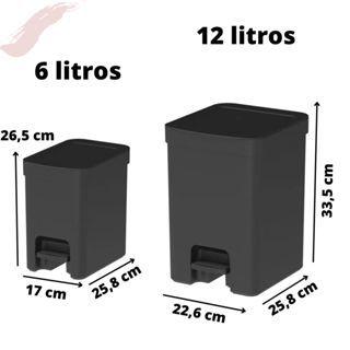 Imagem de Kit com 2 Lixeiras com Pedal Cozinha Banheiro Lavabo Esconde Sacola Trium 6 Litros e 12 Litros