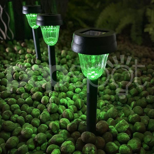 Imagem de Kit com 2 - Luminaria Solar Balizador Decoração Espeto de Jardim LED Luz Verde