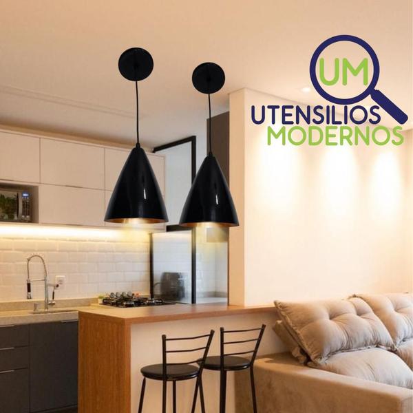 Imagem de Kit com 2 Luminárias Pendentes Lustre de Alumínio Vegas Preto com Bronze para Bar, Sala Loja