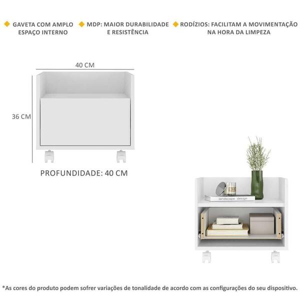 Imagem de Kit com 2 Mesas de Cabeceira 40 cm com Rodízios Multimóveis MP4045 Branca