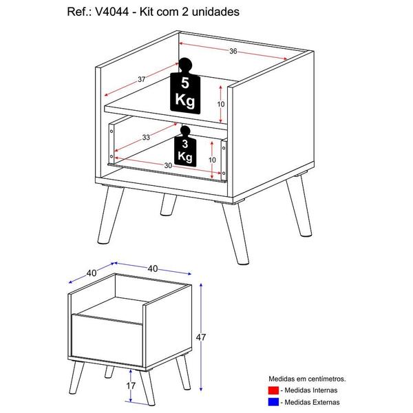 Imagem de Kit com 2 Mesas de Cabeceira 40cm Retrô Multimóveis V4044