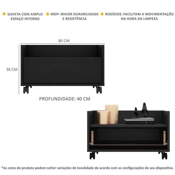 Imagem de Kit com 2 Mesas de Cabeceira 80cm com Rodízios Multimóveis V4007