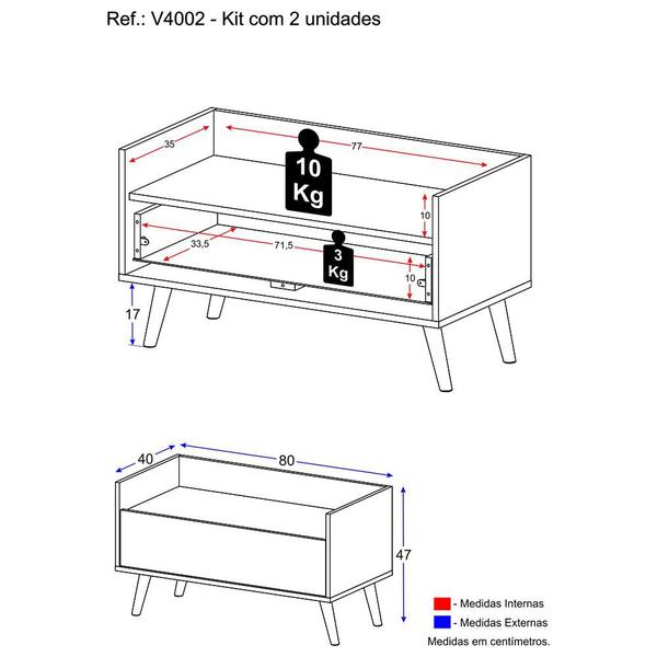 Imagem de Kit com 2 Mesas de Cabeceira 80cm Retrô Multimóveis V4002