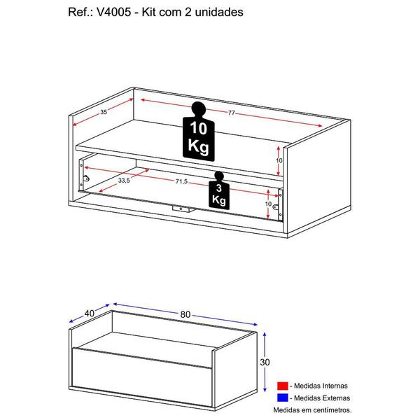 Imagem de Kit com 2 Mesas de Cabeceira 80cm Suspensa Multimóveis V4005