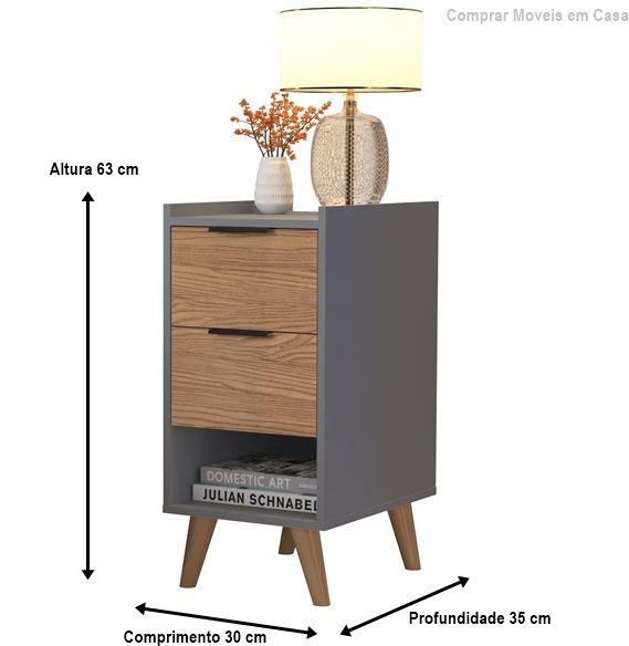 Imagem de Kit Com 2 Mesas De Cabeceira Retrô Pés Palito Lirío - Cor: Cinza Com Cinamomo -  Lojas G2 Móveis