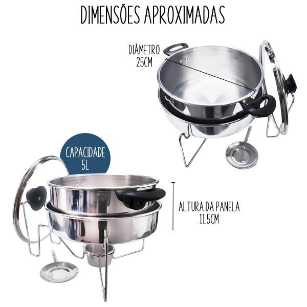 Imagem de Kit Com 2 Panelas De Banho Maria Réchauds de Alumínio Para Buffet Festas Restaurante 5 Litros