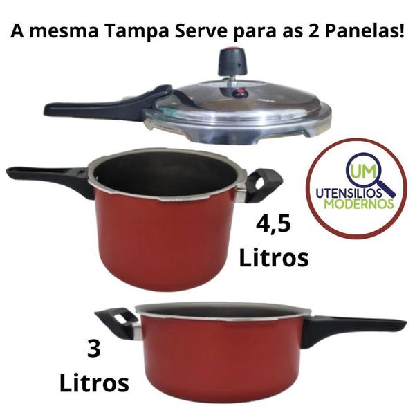 Imagem de Kit com 2 Panelas de Pressão Antiaderente Fechamento Externo 3 L e 4,5 L Rouge - Marcolar