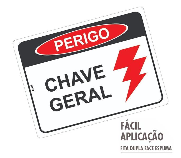 Imagem de Kit com 2 Placas de Sinalização "Perigo: Chave Geral de Energia - Eletricidade" em PS (Poliestireno)