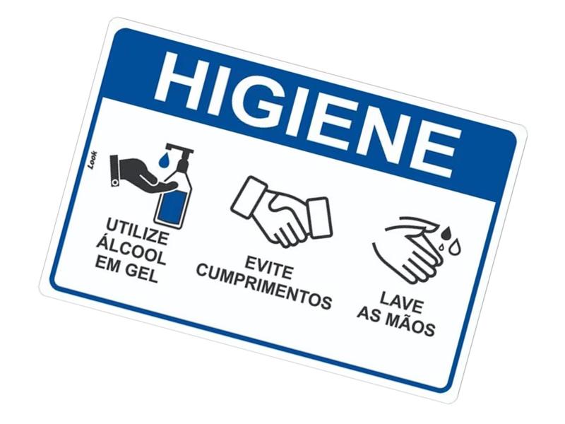 Imagem de Kit com 2 Placas de Sinalização Use Álcool Gel, Evite Cumprimentos e Lave as Mãos em PS (Poliestireno)